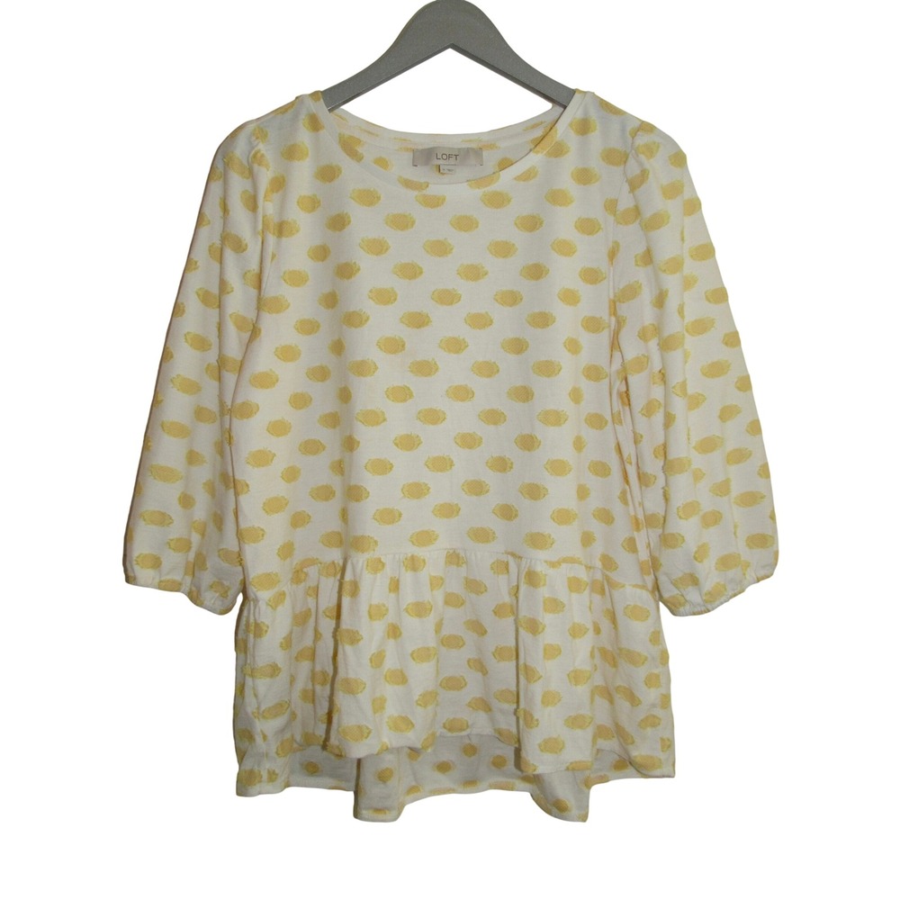 LOFT Yellow Swiss‎ Dot Peplum Blouse M Soft Girl Cottagecore Top